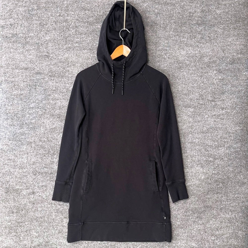 American Giant Womens Black Hooded Long Sleeve Mini Hoodie Dress XS Made in USA